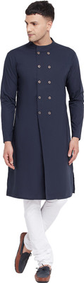 HYPERNATION Men Solid A-line Kurta(Blue)