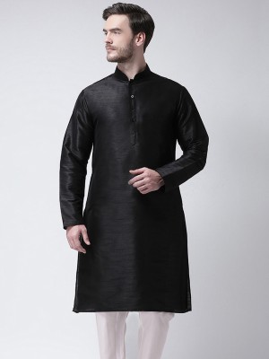 SG Men Solid Straight Kurta(Black)