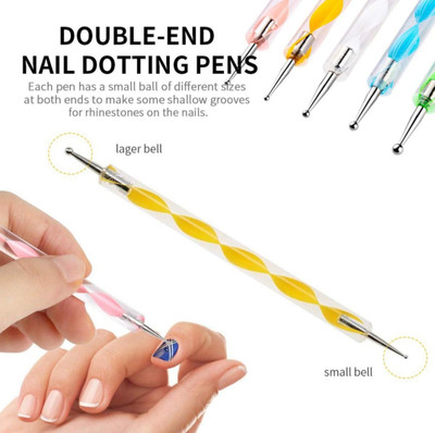 UniTale Fancy 5 Pcs Two Way Dotting Tool To Create Nail Art Drawing With Nail 1 Pcs Glue(Multicolor)