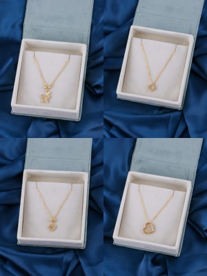 BRANDSOON jewellery one gram gold plated pack of 4 brass necklace for girls and women Gold-plated Plated Alloy Necklace