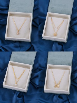 BRANDSOON jewellery one gram gold plated pack of 4 brass necklace for girls and women Gold-plated Plated Alloy Necklace