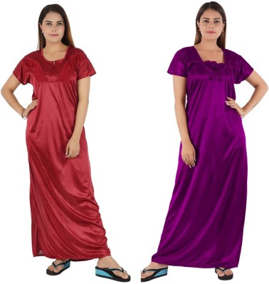 BeeSmart Women Nighty(Maroon, Purple)