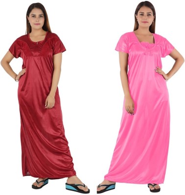 BeeSmart Women Nighty(Maroon, Pink)