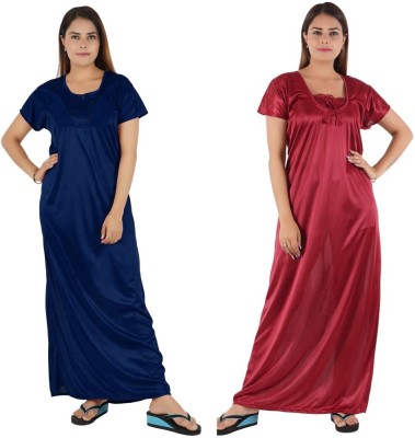 BeeSmart Women Nighty(Blue, Maroon)