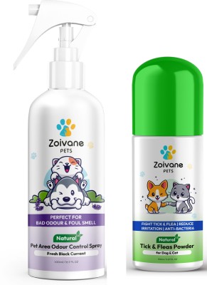 Zoivane Pet Area Odour Control Spray (Black Current)& Tick & Flear Powder | Combo Pack Tick & Flea & Black Current Cologne(200 ml)