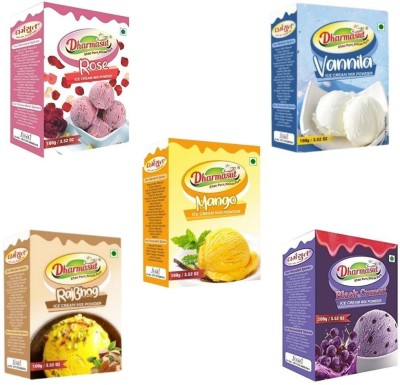 Dharmasut Rose +Vanilla +Mango +Rajbhog +Black currant Ice cream powder (100g*5) | 500 g(Pack of 5)