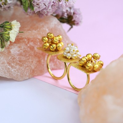 I Jewels Gold Plated Ethnic Adjustable Brass Finger Ring Alloy Gold Plated Ring