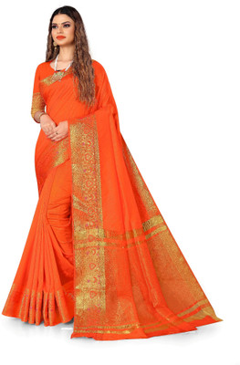 BHOLEBABA CREATION Solid/Plain Banarasi Tussar Silk Saree(Orange)