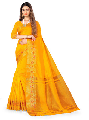 BHOLEBABA CREATION Solid/Plain Banarasi Tussar Silk Saree(Yellow)