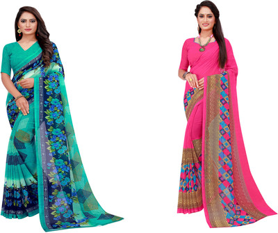 Saadhvi Printed Daily Wear Georgette Saree(Pack of 2, Gold)