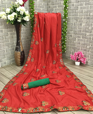 jayant creation Embroidered Daily Wear Silk Blend Saree(Red)