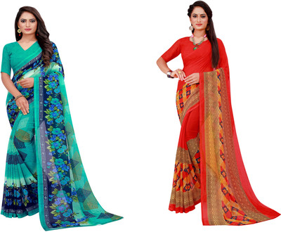 Saadhvi Printed Daily Wear Georgette Saree(Pack of 2, Brown)