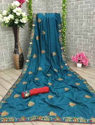 jayant creation Embroidered Daily Wear Silk Blend Saree(Light Blue)