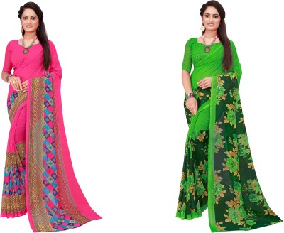 Suali Printed Daily Wear Georgette Saree(Pack of 2, Cream)