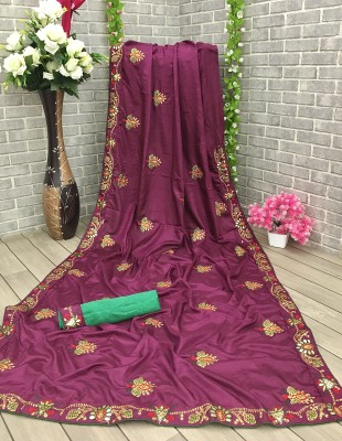 Aksh Fashion Embroidered Daily Wear Silk Blend Saree(Purple)