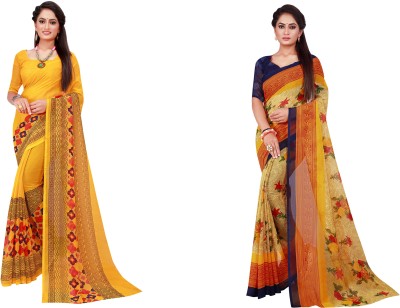 Saadhvi Printed Daily Wear Georgette Saree(Pack of 2, Black)