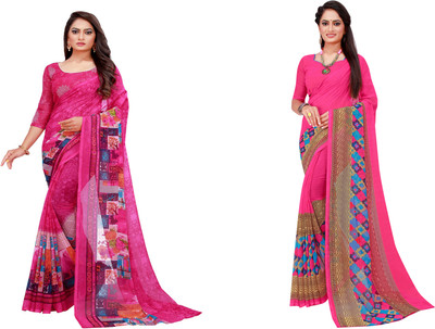 Saadhvi Printed Daily Wear Georgette Saree(Pack of 2, Beige)