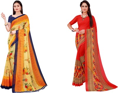 Saadhvi Floral Print Daily Wear Georgette Saree(Pack of 2, Multicolor)