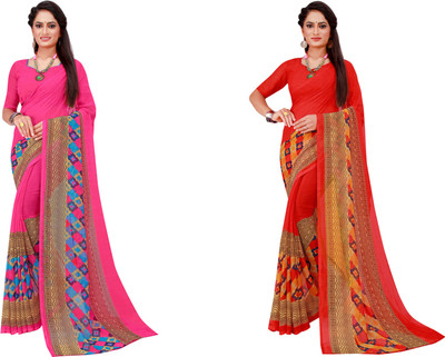 Saadhvi Printed Daily Wear Georgette Saree(Pack of 2, Multicolor)