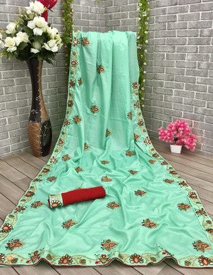 jayant creation Embroidered Daily Wear Silk Blend Saree(Light Green)