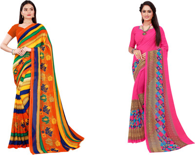 Saadhvi Printed Daily Wear Georgette Saree(Pack of 2, Beige)