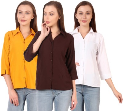 Giggles Women Solid Formal Multicolor Shirt(Pack of 3)