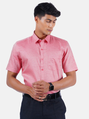 Ramraj Cotton Men Solid Formal Pink Shirt