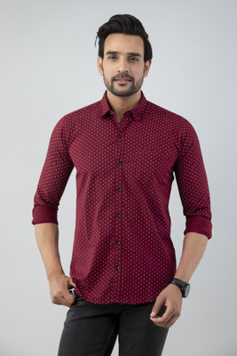 Vcom Men Polka Print Party Pink Shirt
