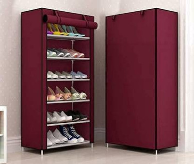 RAXON WORLD 6 Layer/Shelf Plastic Collapsible Shoe Rack Plastic Collapsible Shoe Stand(Maroon, 6 Shelves, DIY(Do-It-Yourself))