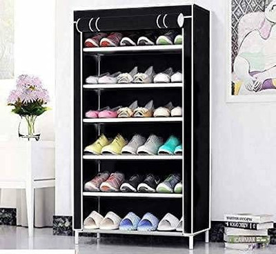 RAXON WORLD 6 Layer/Shelf Plastic Collapsible Shoe Rack Plastic Collapsible Shoe Stand(Black, 6 Shelves, DIY(Do-It-Yourself))