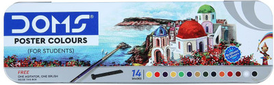 DOMS Non-Toxic Poster Color Set with Dual Paint Brush in Tin Box(Set of 14, Multicolor)