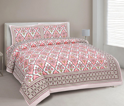 Texstylers 144 TC Cotton Queen Jaipuri Prints Flat Bedsheet(Pack of 1, Multicolor E)