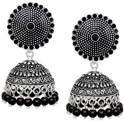 V L IMPEX Meena Work Tops With Oxidised Jhumki Earring For Girls ( MWE40BLK) Brass Jhumki Earring