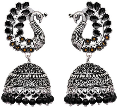 V L INTERNATIONAL Silver Plating Oxidised Meena Work Earring For Women And Gilrs(VIMWE034BLK) Brass Jhumki Earring
