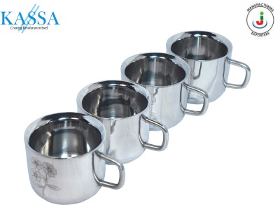 kassa Pack of 4 Stainless Steel DOUBLE WALL CUPS SET OF 4 Pcs(Silver, Cup Set)