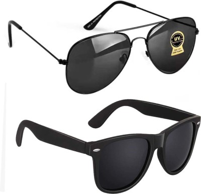 Elligator Aviator, Wayfarer Sunglasses(For Men & Women, Black)