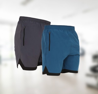 KYK Solid, Color Block Men Dark Blue, Black Regular Shorts, Cycling Shorts, Sports Shorts
