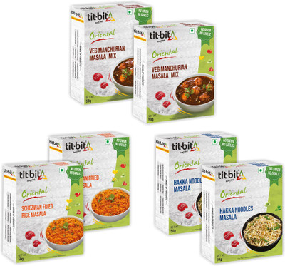 Tit-Bit No Onion No Garlic, Veg Manchurian, Schezwan Fried Rice, Hakka Noodles Masala(6 x 50 g)