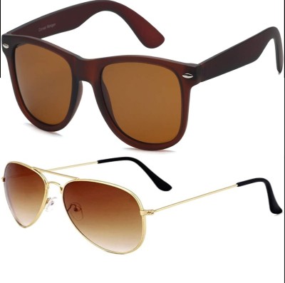 Singco India Wayfarer, Aviator Sunglasses(For Men & Women, Brown)