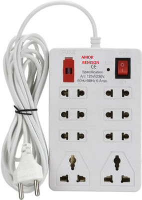 AMOR BENISON Plug Point Light Extension 8 Socket 8  Socket Extension Boards(White, 3 m)