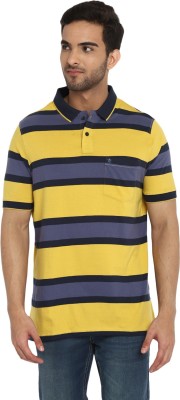 TURTLE Striped Men Polo Neck Yellow T-Shirt