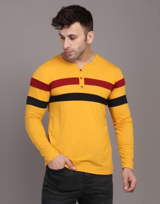 IESHNE LIFESTYLE Striped Men Henley Neck Maroon, Black, Yellow T-Shirt