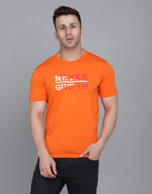 IESHNE LIFESTYLE Printed Men Round Neck Orange T-Shirt
