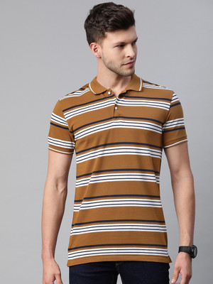 PIERRE CARLO Printed Men Polo Neck Brown T-Shirt