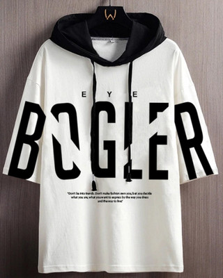Eyebogler Typography Men Hooded Neck White, Black T-Shirt
