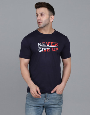 IESHNE LIFESTYLE Printed Men Round Neck Navy Blue T-Shirt