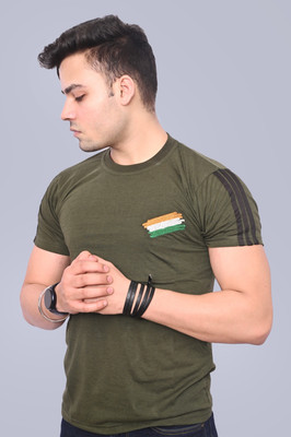 Dupex Solid Men Round Neck Dark Green T-Shirt