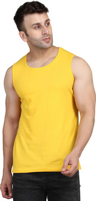 SLOWLORIS Solid Men Round Neck Yellow T-Shirt