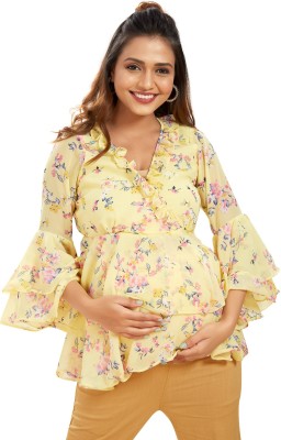 Mom For Sure Casual Floral Print Women Yellow Top