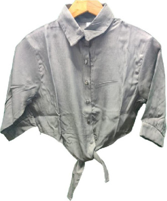 DJC Casual Self Design Women Grey Top